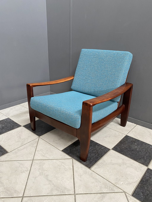 Scandinavian armchair 1960s blue fabric