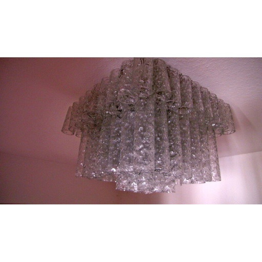 Vintage german Ice Glass Chandelier by Doria Leuchten - 1960s