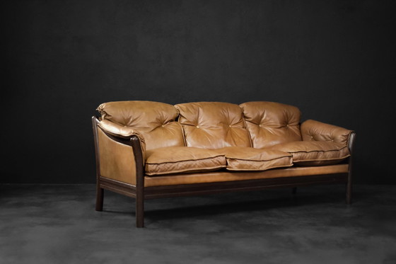 Image 1 of Vintage Mid-Century Danish Modern Cognac Leather 3-Seater Sofa, 1960S