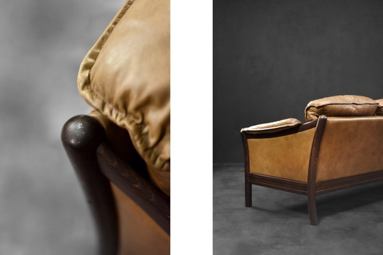 Image 1 of Vintage Mid-Century Danish Modern Cognac Leather 3-Seater Sofa, 1960S
