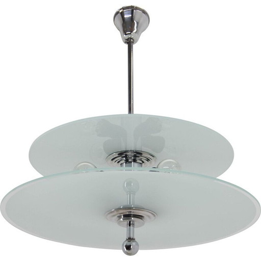 Vintage chandelier in aluminum and chrome, 1930s