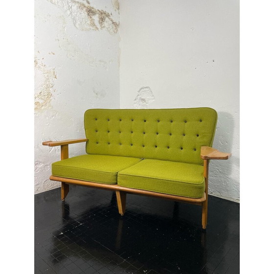 Image 1 of Vintage 2-seater sofa in solid oak by Robert Guillerme and Jacques Chambron, France 1960