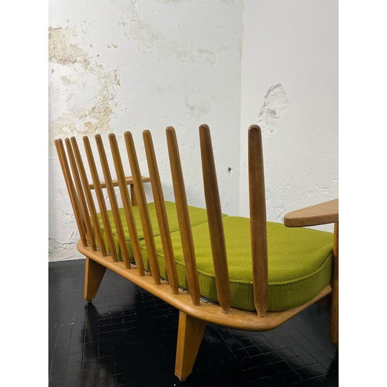 Image 1 of Vintage 2-seater sofa in solid oak by Robert Guillerme and Jacques Chambron, France 1960