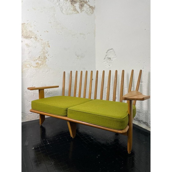 Image 1 of Vintage 2-seater sofa in solid oak by Robert Guillerme and Jacques Chambron, France 1960
