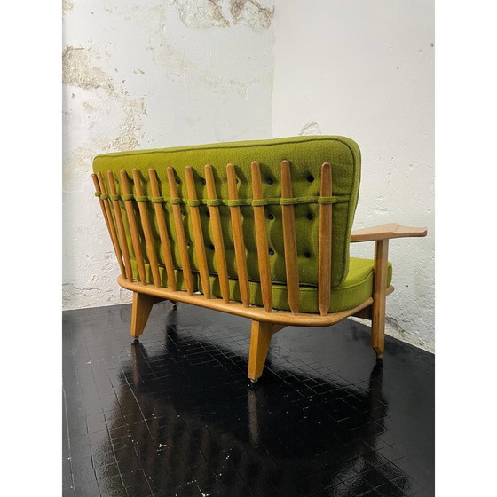 Image 1 of Vintage 2-seater sofa in solid oak by Robert Guillerme and Jacques Chambron, France 1960