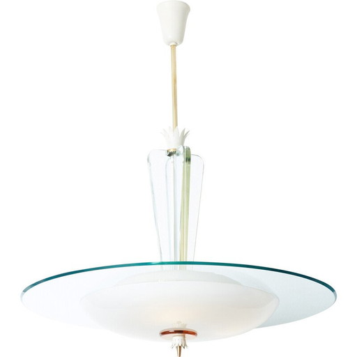 Vintage pendant lamp in brass and frosted crystal glass by Gio Ponti for Fontana Arte, Italy 1938
