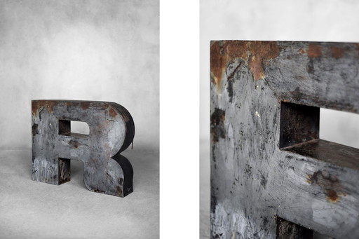 Vintage Large Industrial Polish Metal Letter R, 1950S