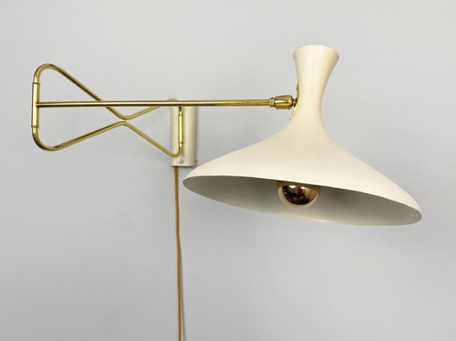 Gebrüder Cosack Wall Lamp with Swivel Arm and cream white Lamp Shade