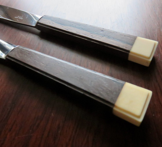 Image 1 of 12x Art Deco Knives With Exotic Wood And Ivory Handles. France 1940