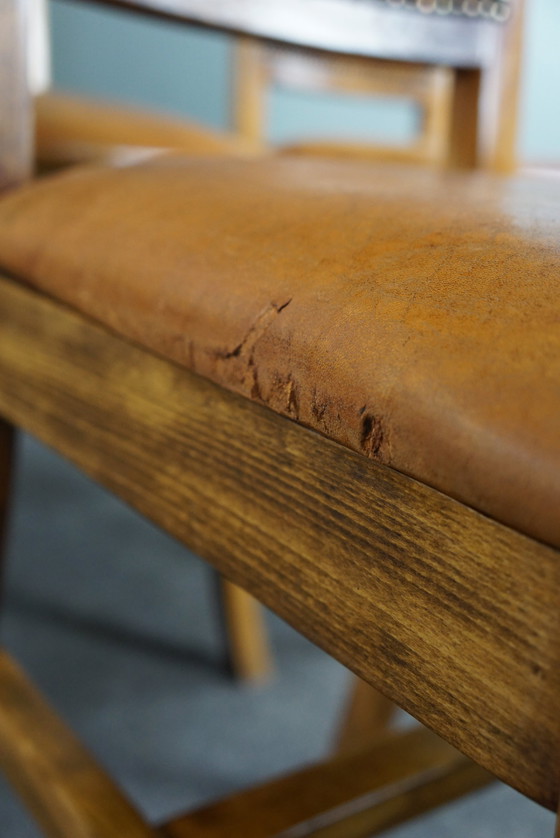 Image 1 of Set of six sheep leather dining chairs with light wood frame