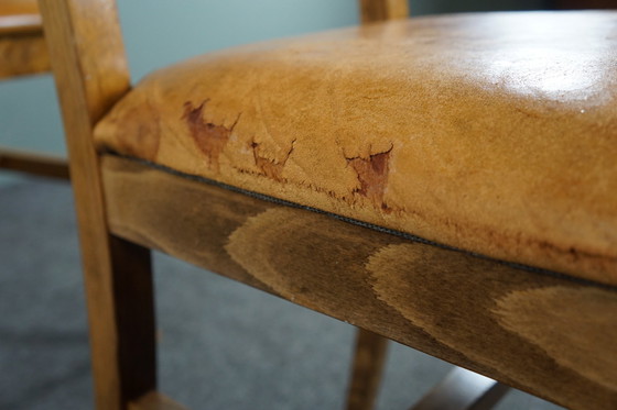 Image 1 of Set of six sheep leather dining chairs with light wood frame