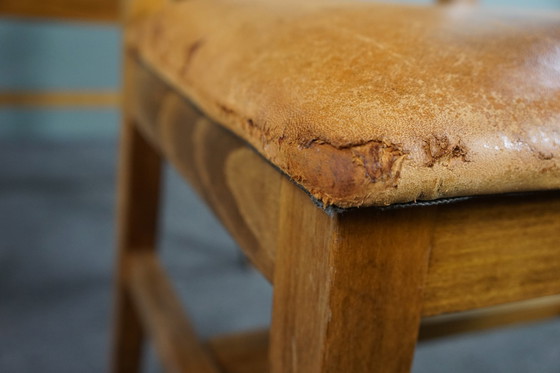 Image 1 of Set of six sheep leather dining chairs with light wood frame