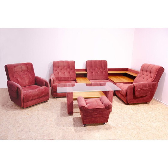 Image 1 of Vintage living room set with red upholstery, Czechoslovakia 1980