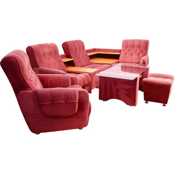Image 1 of Vintage living room set with red upholstery, Czechoslovakia 1980