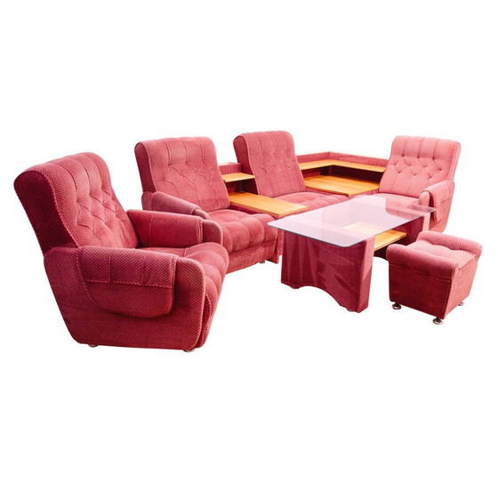 Image 1 of Vintage living room set with red upholstery, Czechoslovakia 1980