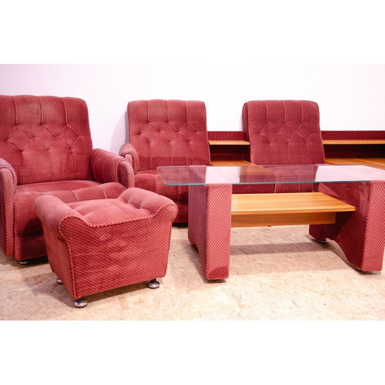 Image 1 of Vintage living room set with red upholstery, Czechoslovakia 1980