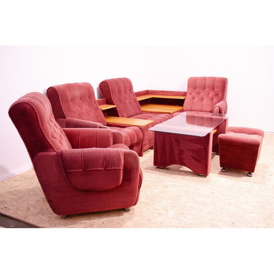 Image 1 of Vintage living room set with red upholstery, Czechoslovakia 1980