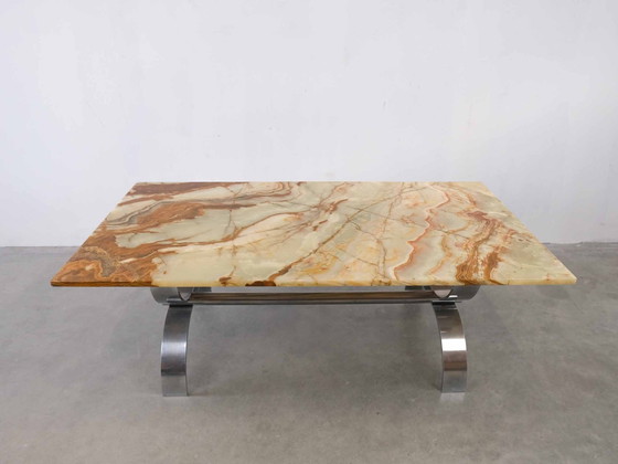 Image 1 of Vintage Coffee Table Marble Chrome Midcentury Brutalism