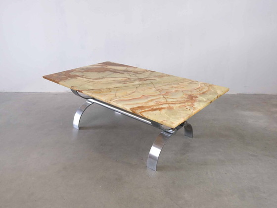Image 1 of Vintage Coffee Table Marble Chrome Midcentury Brutalism