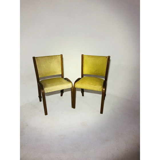 Image 1 of Pair of vintage bow-wood chairs in fabric and oak by wilhem von bole for steiner