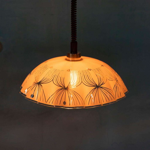 Lampe suspendue en verre de l'ère spatiale 70s, Lampe suspendue en verre vintage Suède