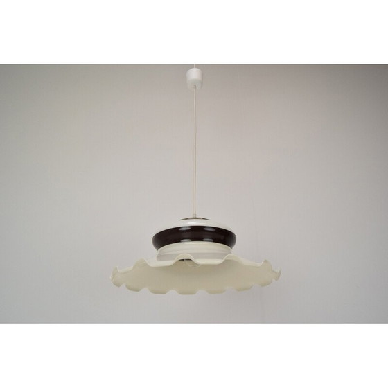 Image 1 of Vintage brass and plastic hanging lamp, Czechoslovakia 1970