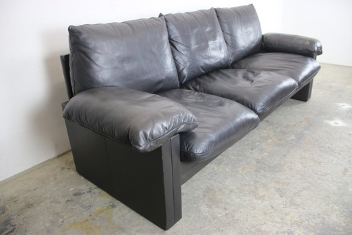 Magnificent three-seater couch De Sede down genuine leather black sofa