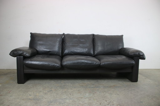 Magnificent three-seater couch De Sede down genuine leather black sofa