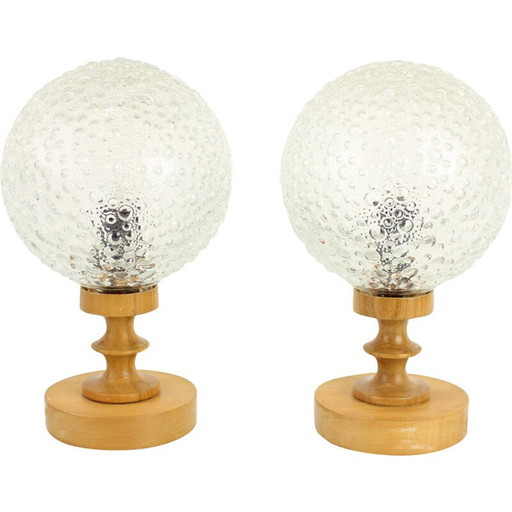 Pair of vintage plastic and glass table lamps, Hungary 1970
