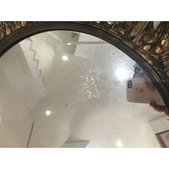 Image 1 of Specchio solare vintage decorato con foglie in metallo dorato, 1950