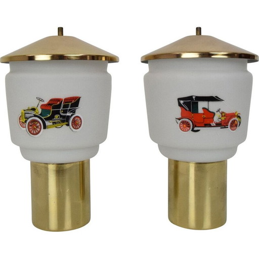 Pair of vintage glass and brass lamps by Kamenicky Senov, Czechoslovakia 1970