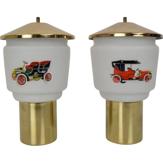 Image 1 of Coppia di lampade vintage in vetro e ottone di Kamenicky Senov, Cecoslovacchia 1970