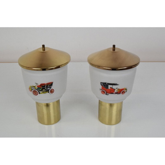 Image 1 of Coppia di lampade vintage in vetro e ottone di Kamenicky Senov, Cecoslovacchia 1970