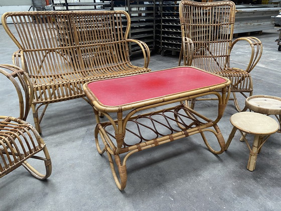 Image 1 of Rohe Noordwolde rattan salón consisting of 2x chairs, 1x bench and table