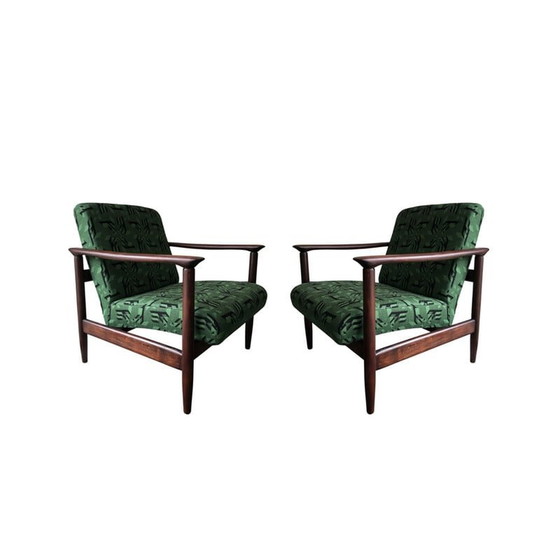 Image 1 of Pair of mid century armchairs in green Jacquard by Edmund Homa, 1960s