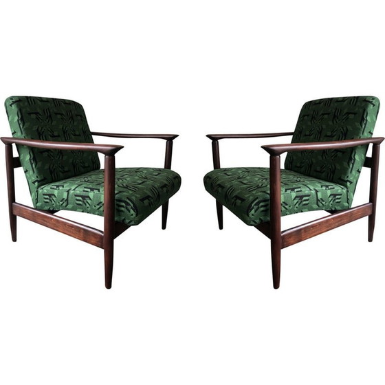 Image 1 of Pair of mid century armchairs in green Jacquard by Edmund Homa, 1960s