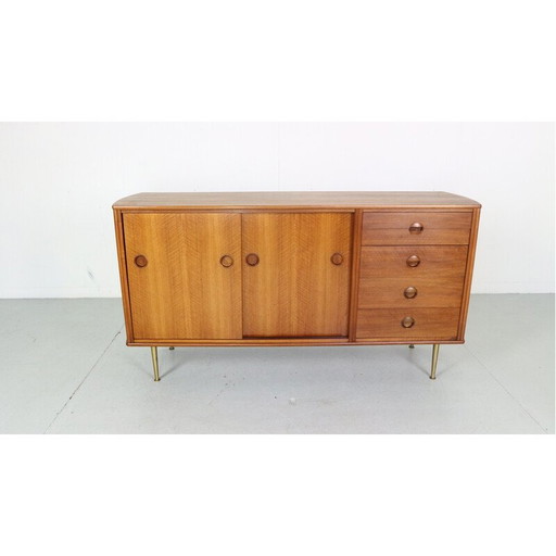 Vintage walnut and brass sideboard by William Watting, Denmark 1955