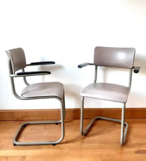 2 x  chaises cantilever Tubax 1950