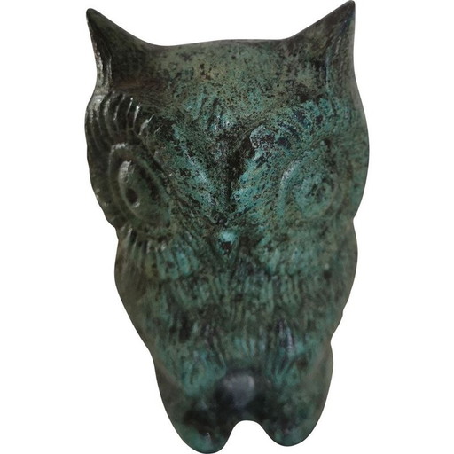 Gufo vintage in ceramica verde chiaro, Francia 1960