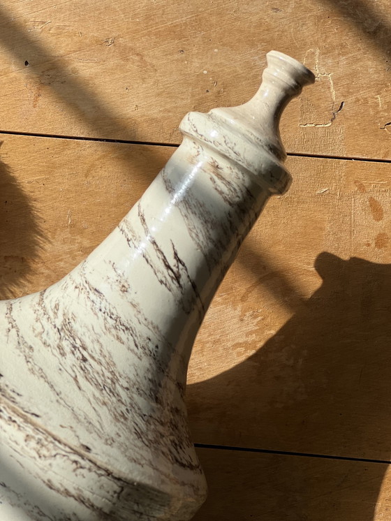 Image 1 of Large Enameled and Marbled Handmade Ceramic Stoneware Bottle