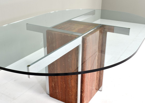 Image 1 of Italian Marble Glass and Chrome Dining Table