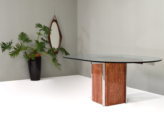 Image 1 of Italian Marble Glass and Chrome Dining Table