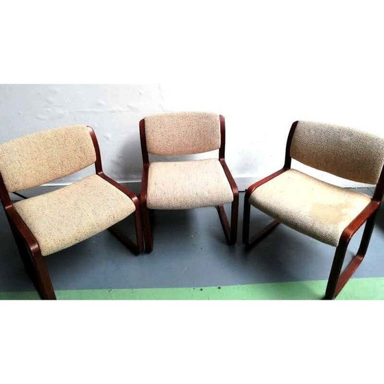 Image 1 of Set of 3 vintage Strafor wool and wood armchairs