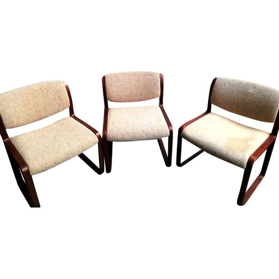 Image 1 of Set of 3 vintage Strafor wool and wood armchairs