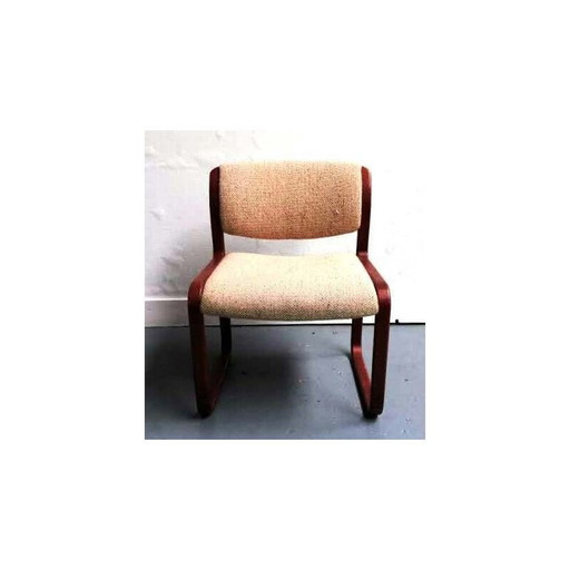 Set of 3 vintage Strafor wool and wood armchairs