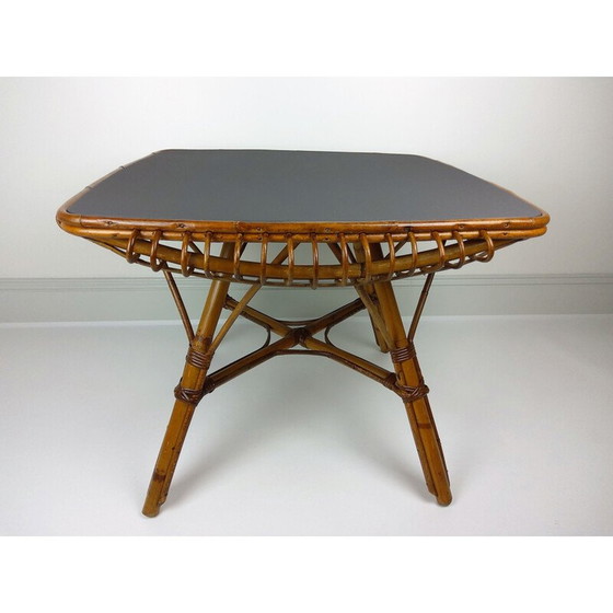 Image 1 of Square vintage bamboo and rattan table, 1960