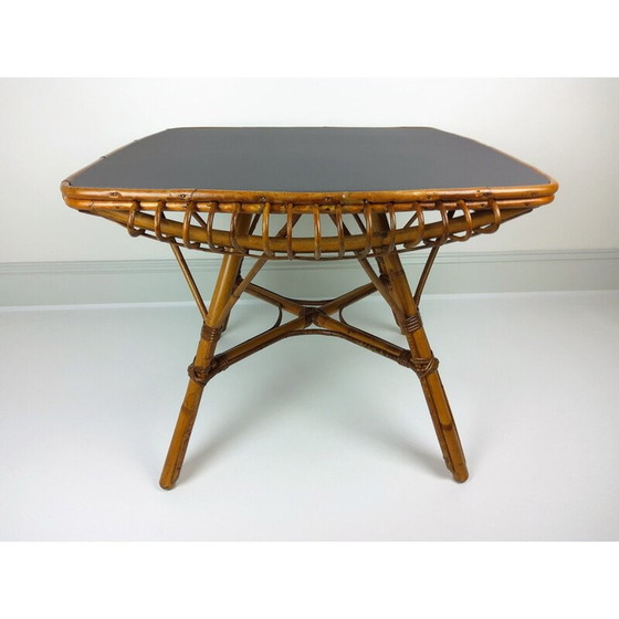 Image 1 of Square vintage bamboo and rattan table, 1960