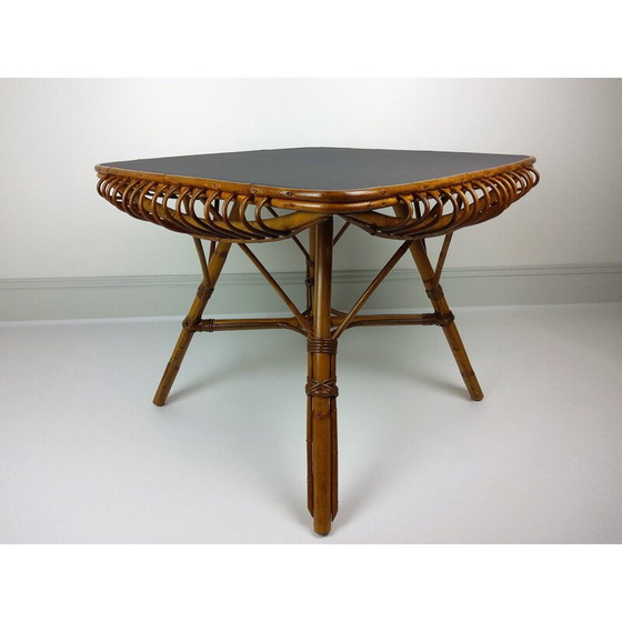 Image 1 of Square vintage bamboo and rattan table, 1960