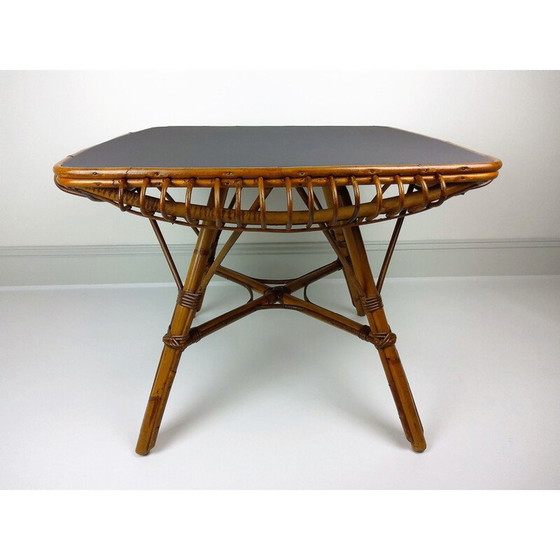 Image 1 of Square vintage bamboo and rattan table, 1960