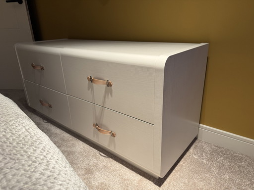 Chest Of Drawers From Heal'S, London In White Wood With Tan Leather Handles